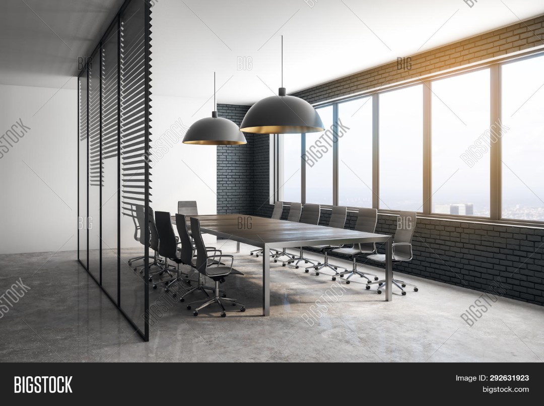 modern office meeting room with large windows
