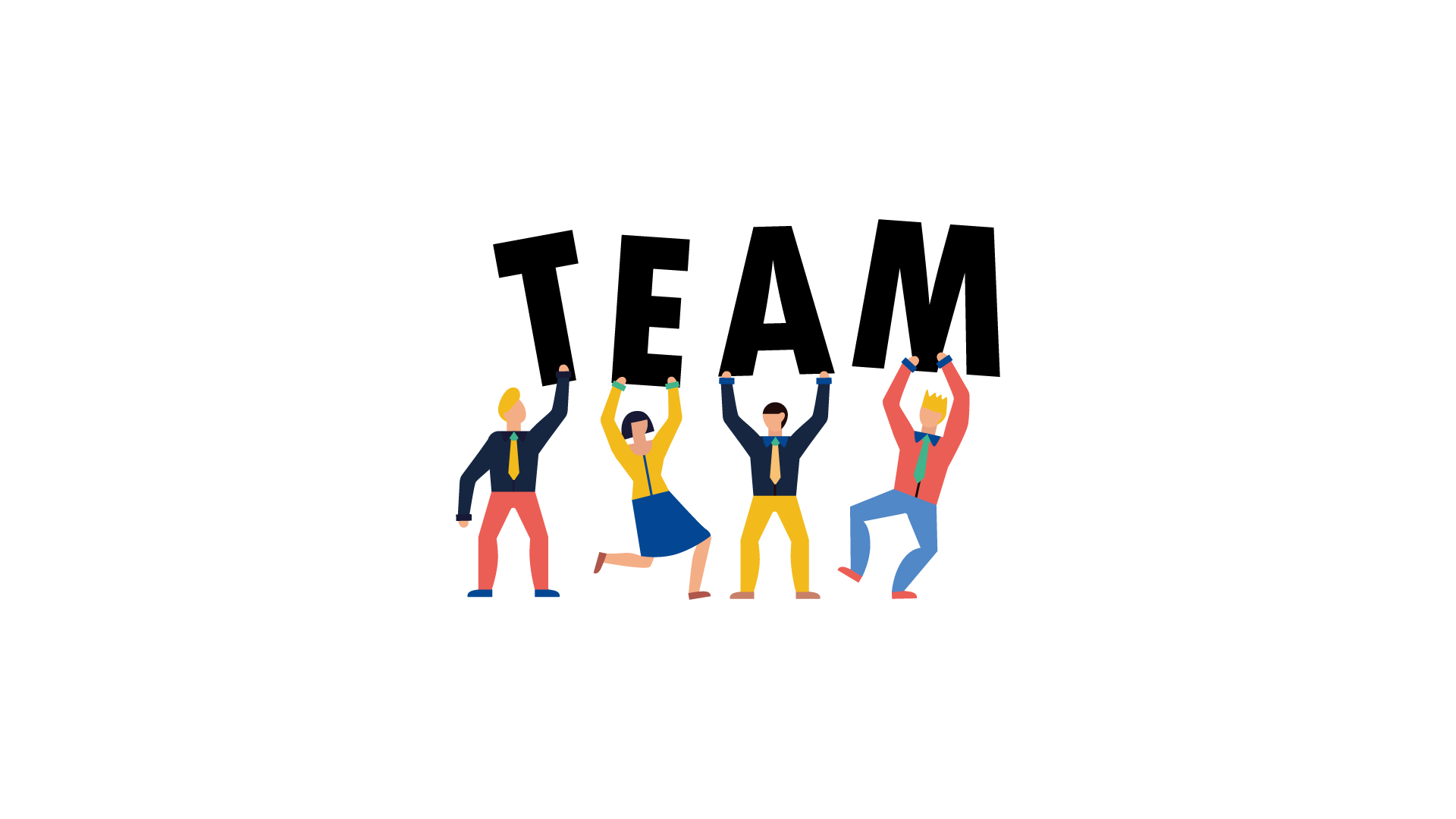 four people holding letters spelling team teamwork concept