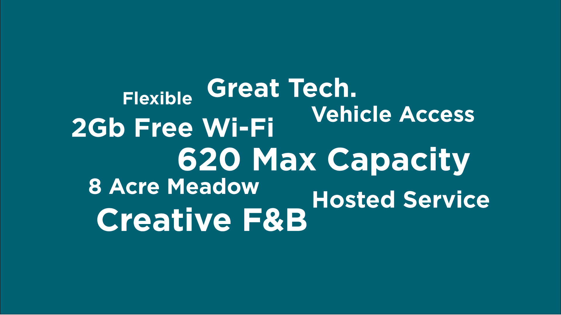 words describing event space features on blue background