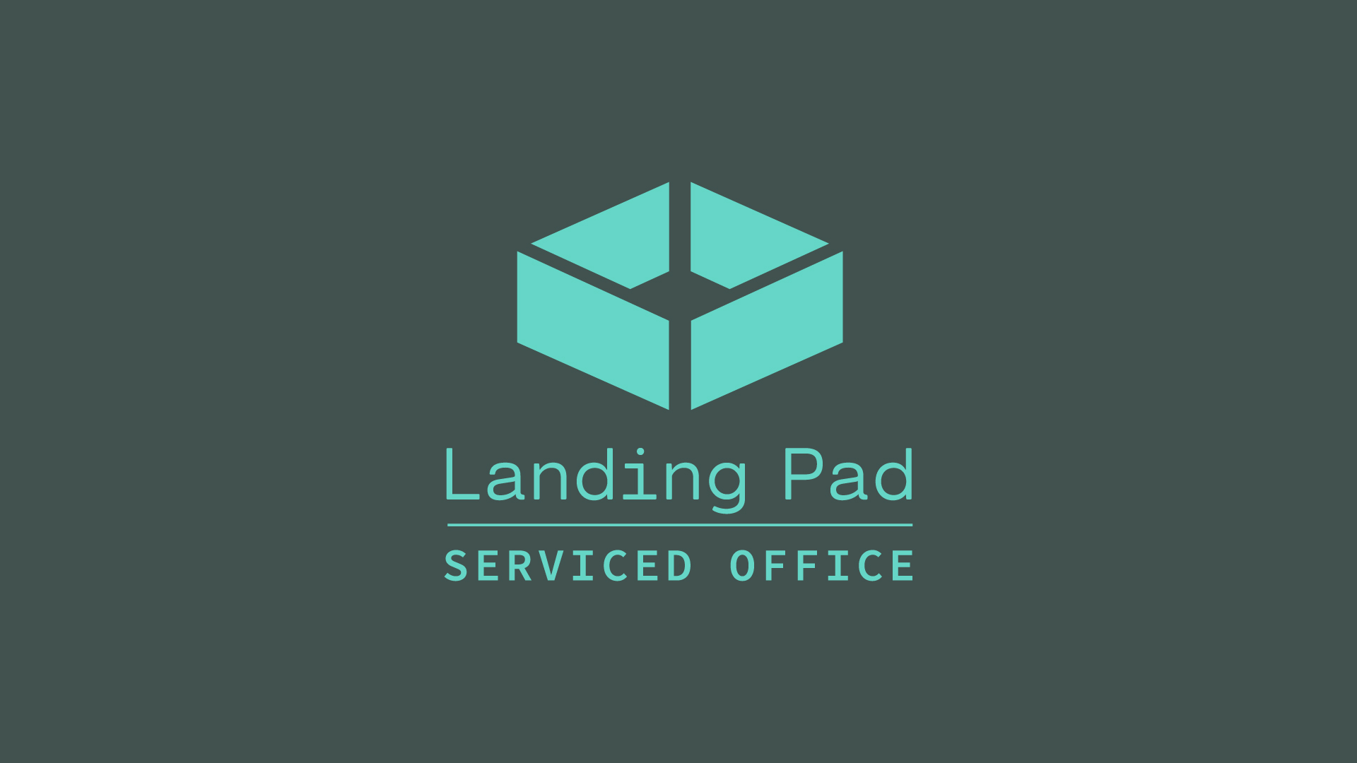landing pad serviced office logo on dark background