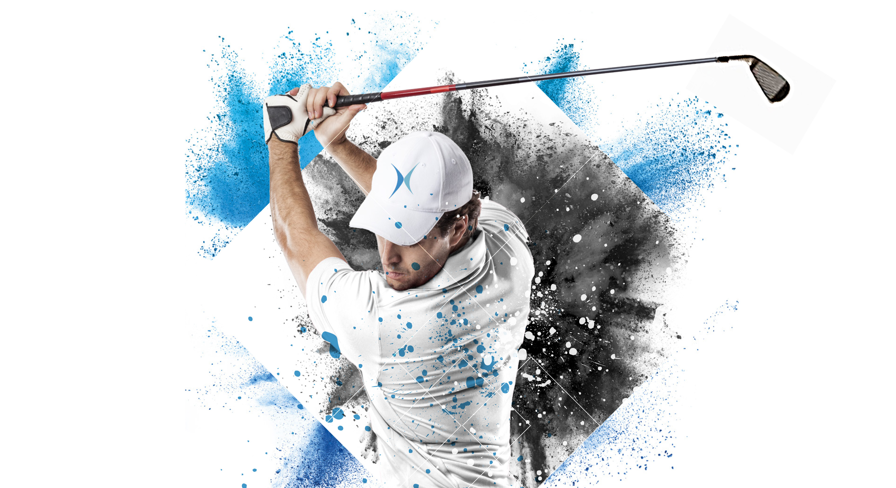 man playing golf with paint splash background