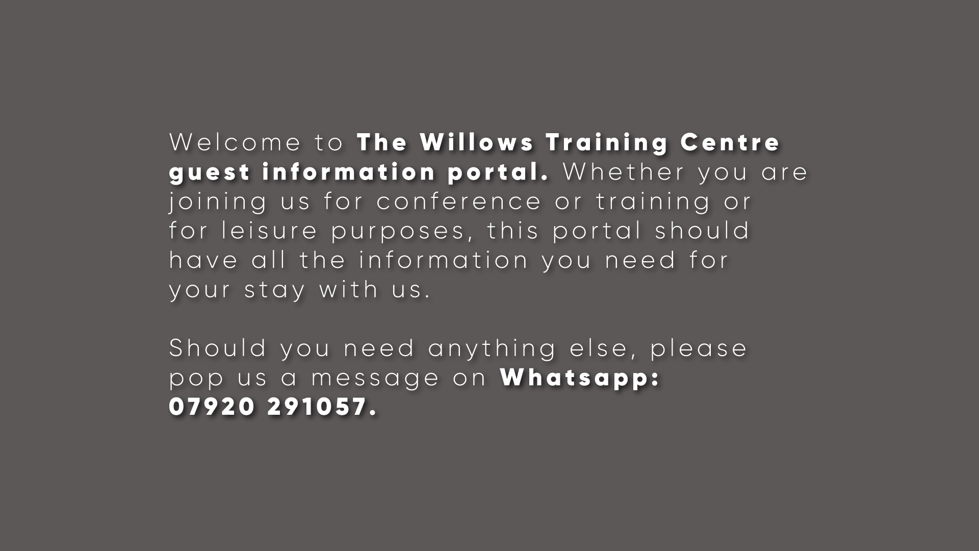 welcome to guest information portal text on grey background