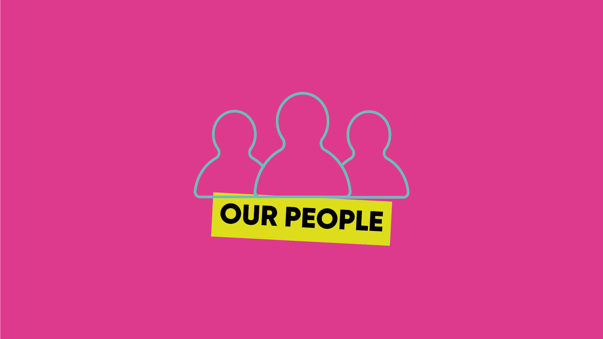 three outlined people icons with our people text
