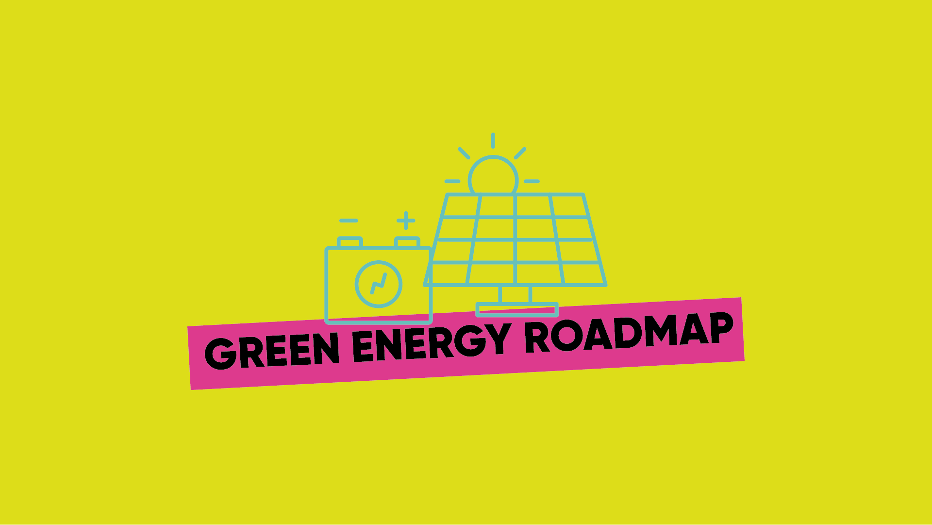 solar panel battery icon with green energy roadmap text