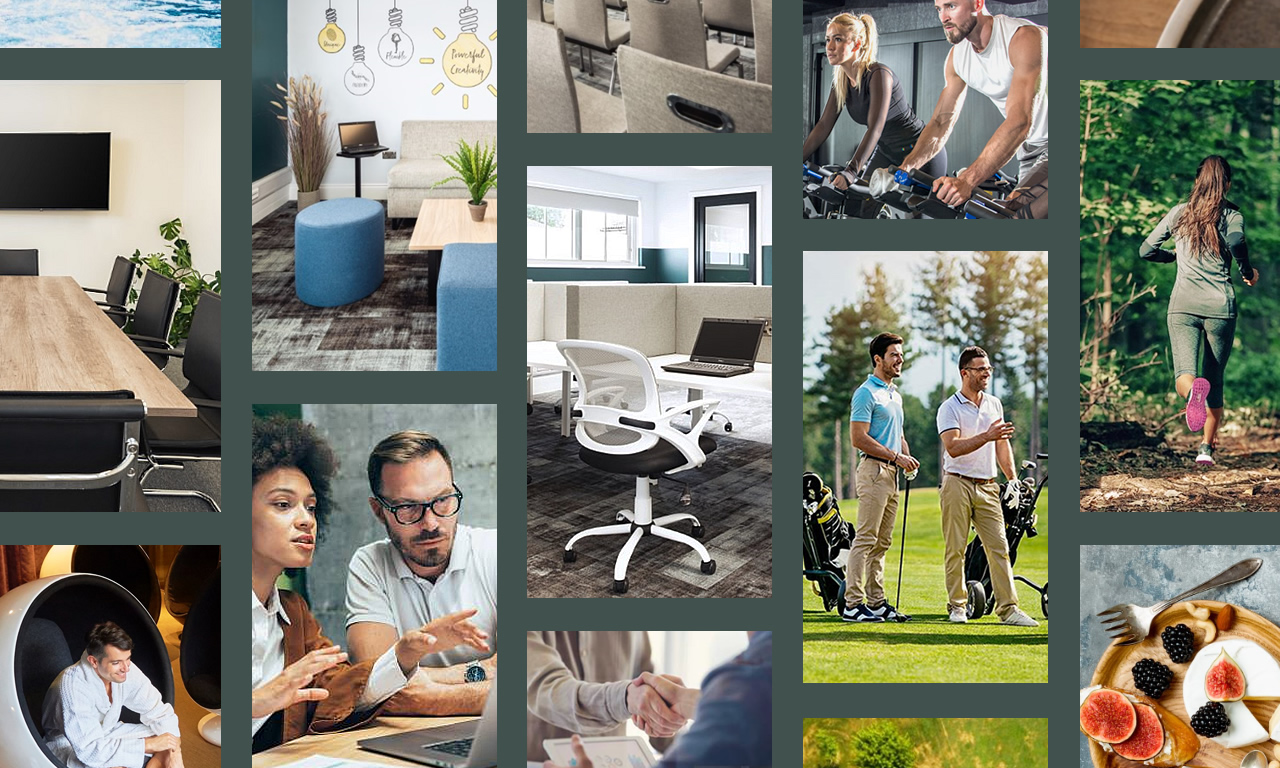 collage of work exercise sport and food lifestyle images