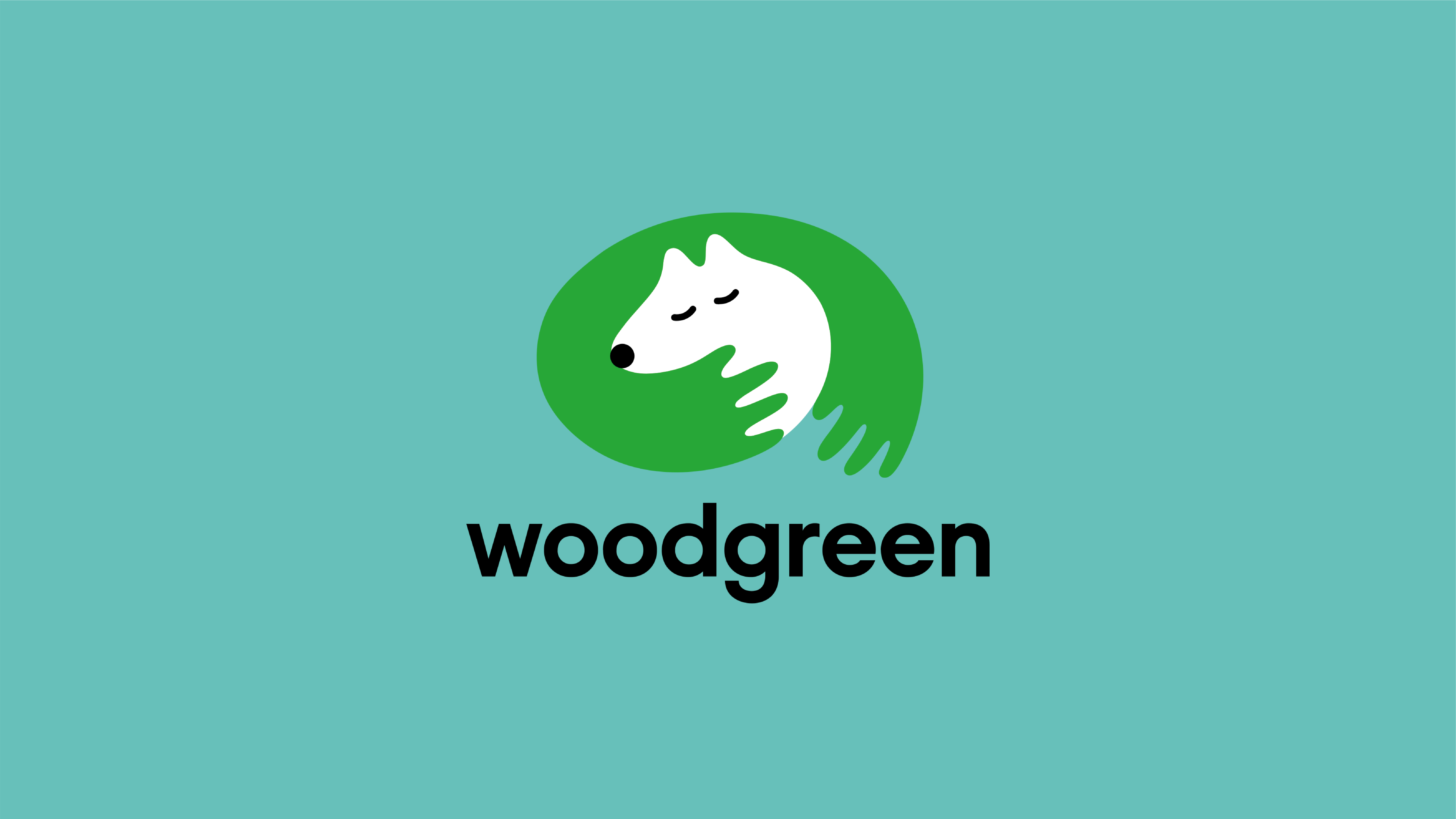 green hand hugging white dog head logo on blue